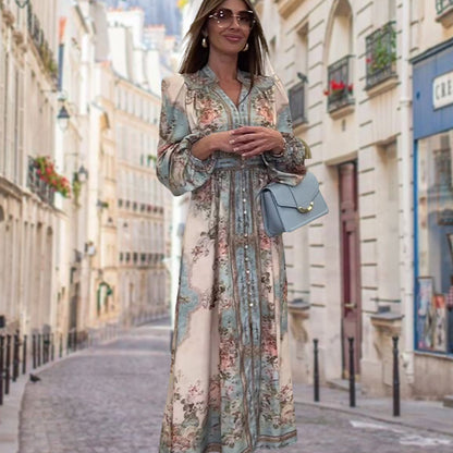 ✨New Arrival✨Elegant V-Neck High Waist Buttoned Floral Dress
