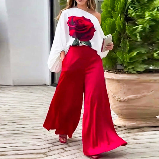 Women's Pants and Off-the-Shoulder Top Two-Piece Set