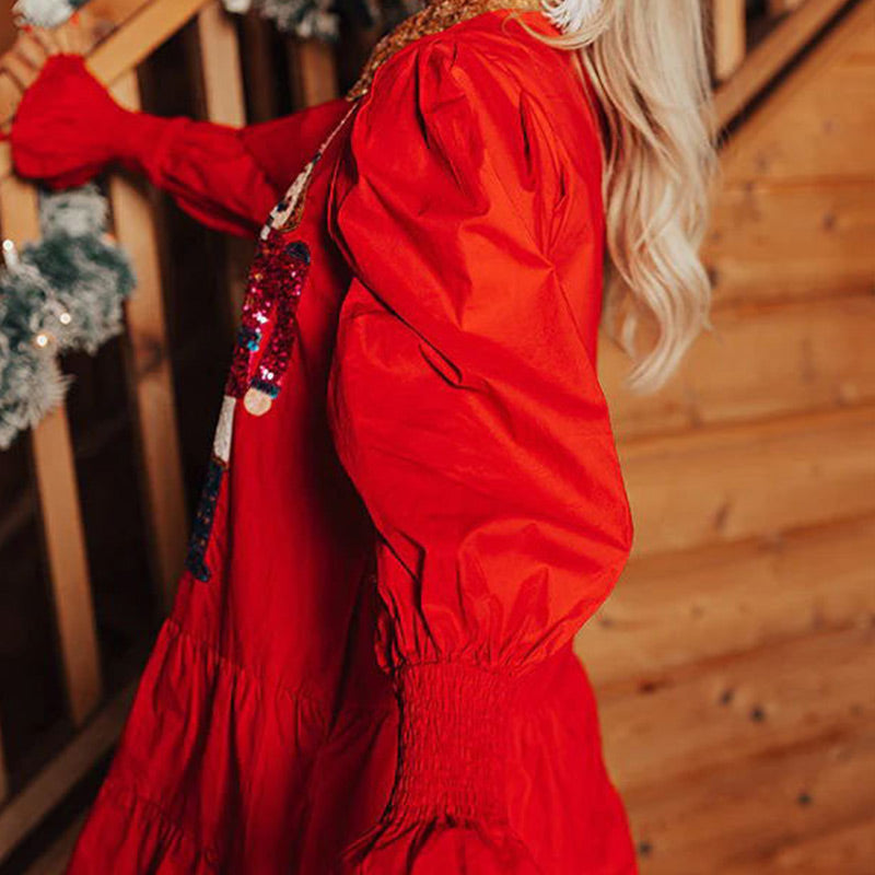 🔥HOT Sale🔥Nutcracker Sequined Button-Down Long Sleeve Mini Dress