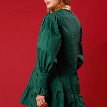 🔥HOT Sale🔥Nutcracker Sequined Button-Down Long Sleeve Mini Dress