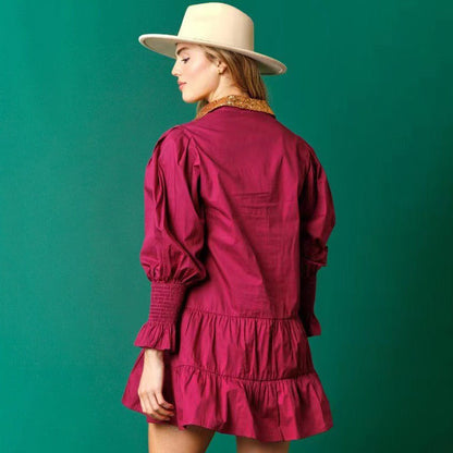 🔥HOT Sale🔥Nutcracker Sequined Button-Down Long Sleeve Mini Dress