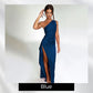 Satin One Shoulder Drape Slit Maxi Dress