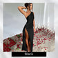 Satin One Shoulder Drape Slit Maxi Dress