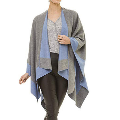 ✨New Arrival✨Women's Elegant Color Block Poncho Wrap for Fall & Winter