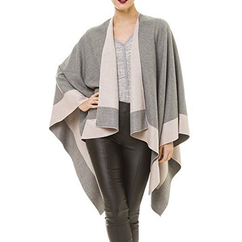 ✨New Arrival✨Women's Elegant Color Block Poncho Wrap for Fall & Winter
