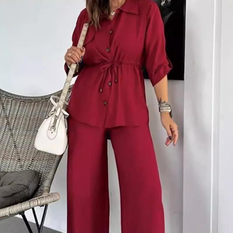 ✨New Arrival✨Button-Down Top & Loose-Fit Pants Set