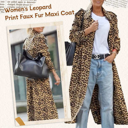 ✨New Arrival✨Women's Leopard Print Faux Fur Maxi Coat