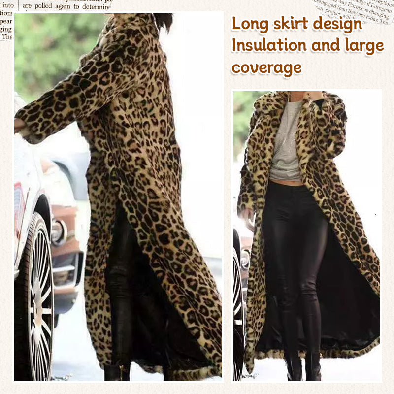 ✨New Arrival✨Women's Leopard Print Faux Fur Maxi Coat