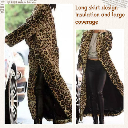 ✨New Arrival✨Women's Leopard Print Faux Fur Maxi Coat