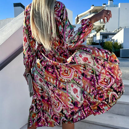 ✨New Arrival✨Women's Printed Long Sleeve V-Neck Split Dress