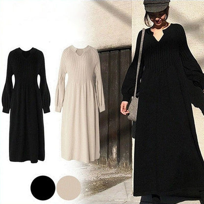 🔥HOT Sale🔥Women's Solid Color Knitted Long-sleeve Maxi Dress