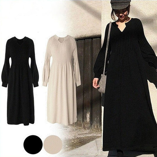 🔥HOT Sale🔥Women's Solid Color Knitted Long-sleeve Maxi Dress