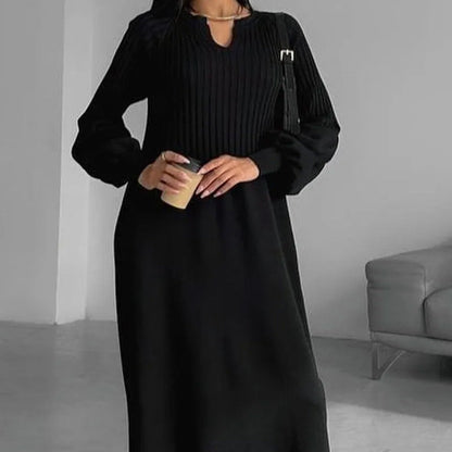 🔥HOT Sale🔥Women's Solid Color Knitted Long-sleeve Maxi Dress