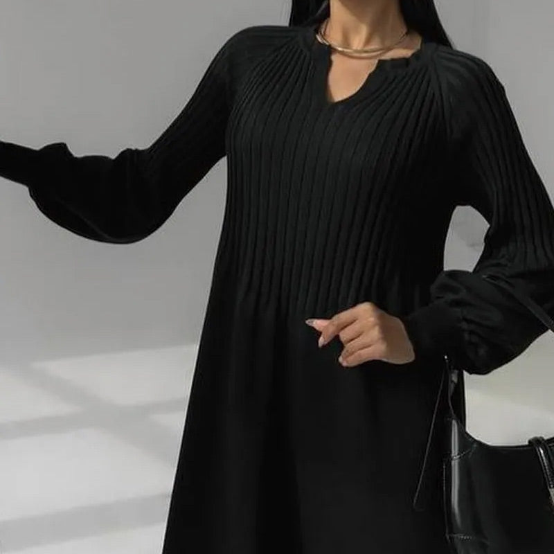 🔥HOT Sale🔥Women's Solid Color Knitted Long-sleeve Maxi Dress