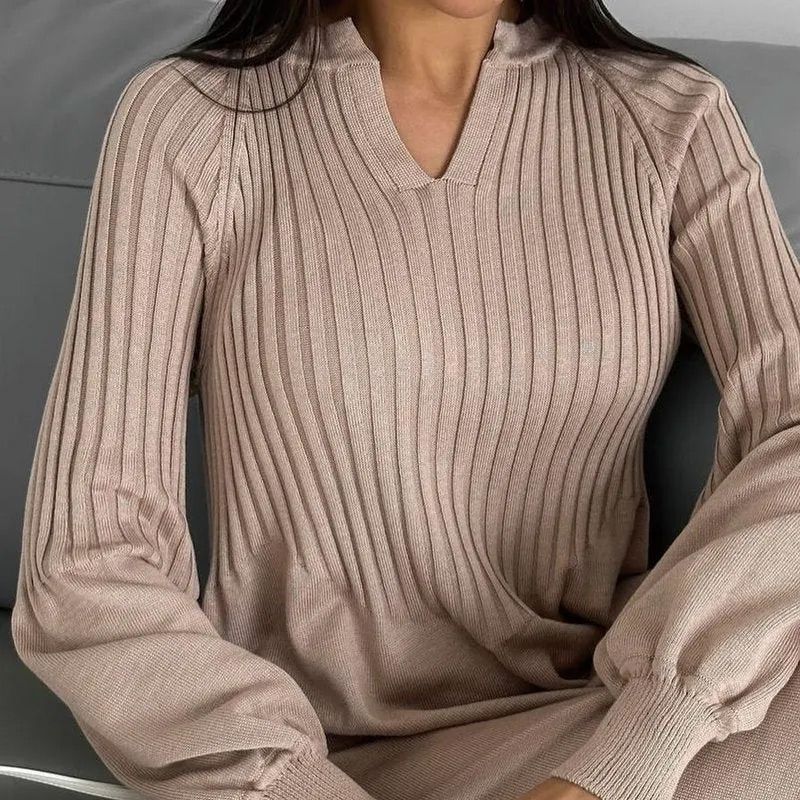 🔥HOT Sale🔥Women's Solid Color Knitted Long-sleeve Maxi Dress