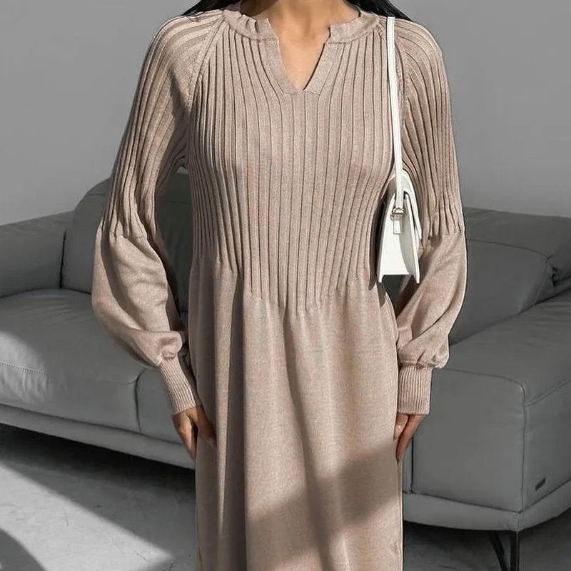 🔥HOT Sale🔥Women's Solid Color Knitted Long-sleeve Maxi Dress