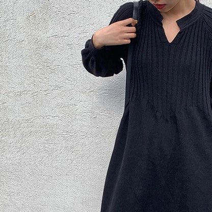 🔥HOT Sale🔥Women's Solid Color Knitted Long-sleeve Maxi Dress