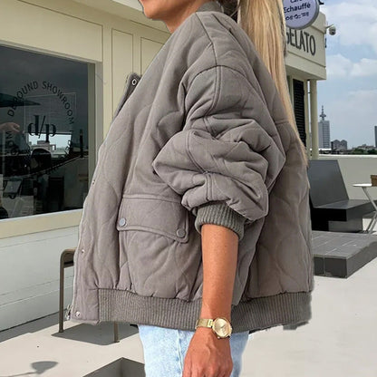 🔥Early Black Friday Sale:51% OFF🔥Solid Color Loose Thick Warm Bomber Jacket