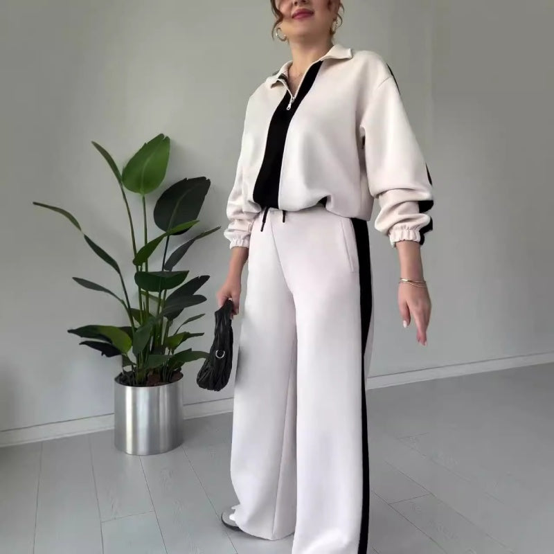🔥🖤Early Black Friday Sale:50% OFF🔥Women’s Zipper Lapel Tops ＆ Pants 2-Piece Set