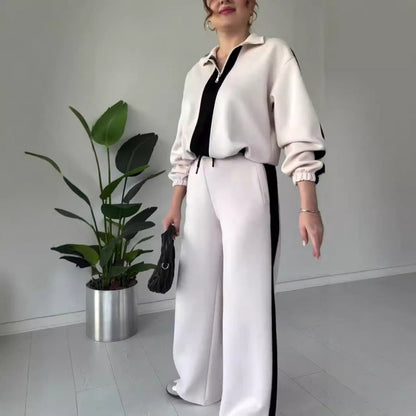 🔥🖤Early Black Friday Sale:50% OFF🔥Women’s Zipper Lapel Tops ＆ Pants 2-Piece Set