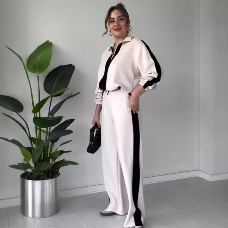 🔥🖤Early Black Friday Sale:50% OFF🔥Women’s Zipper Lapel Tops ＆ Pants 2-Piece Set