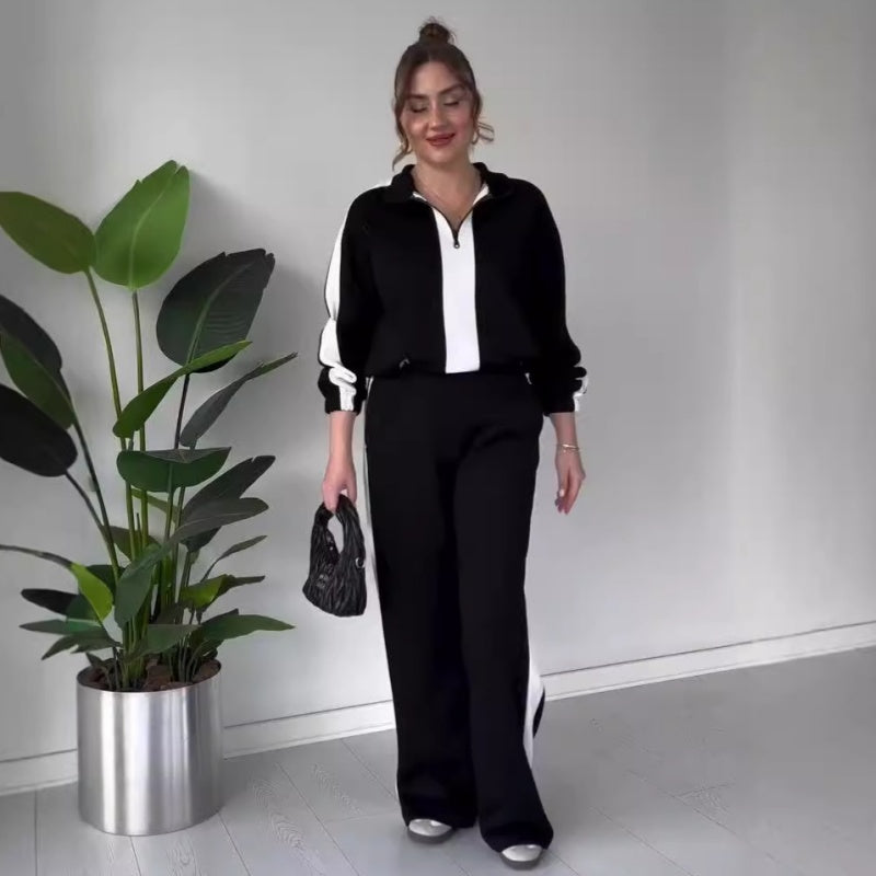 🔥🖤Early Black Friday Sale:50% OFF🔥Women’s Zipper Lapel Tops ＆ Pants 2-Piece Set