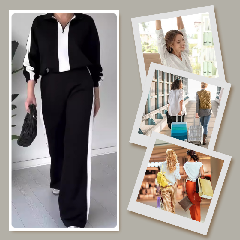 🔥🖤Early Black Friday Sale:50% OFF🔥Women’s Zipper Lapel Tops ＆ Pants 2-Piece Set