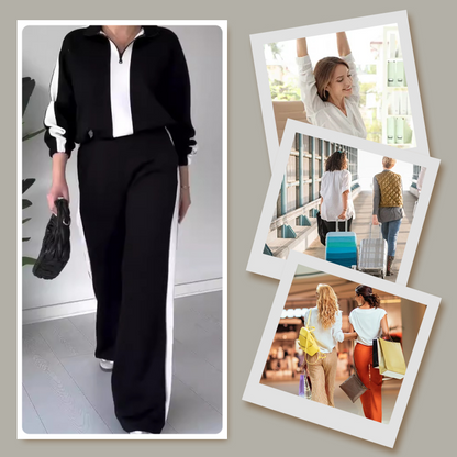 🔥🖤Early Black Friday Sale:50% OFF🔥Women’s Zipper Lapel Tops ＆ Pants 2-Piece Set