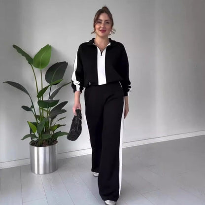 🔥🖤Early Black Friday Sale:50% OFF🔥Women’s Zipper Lapel Tops ＆ Pants 2-Piece Set