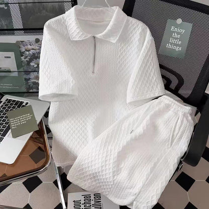 ⏳Limited Sale 50% OFF🌸Men's Waffle Textured Half-Zip Top and Shorts 2-Piece Set