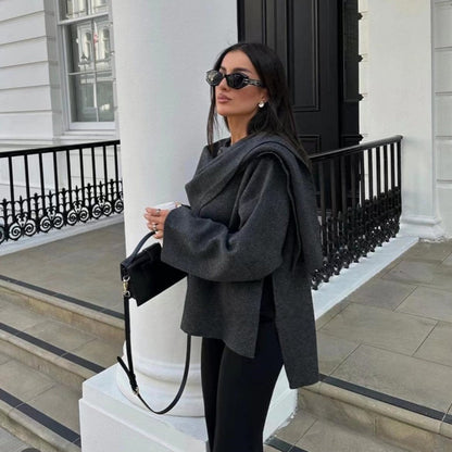 🔥🖤Free Shipping--Early Black Friday Sale:52% OFF🔥Asymmetrical Short Women's Jacket with Scarf