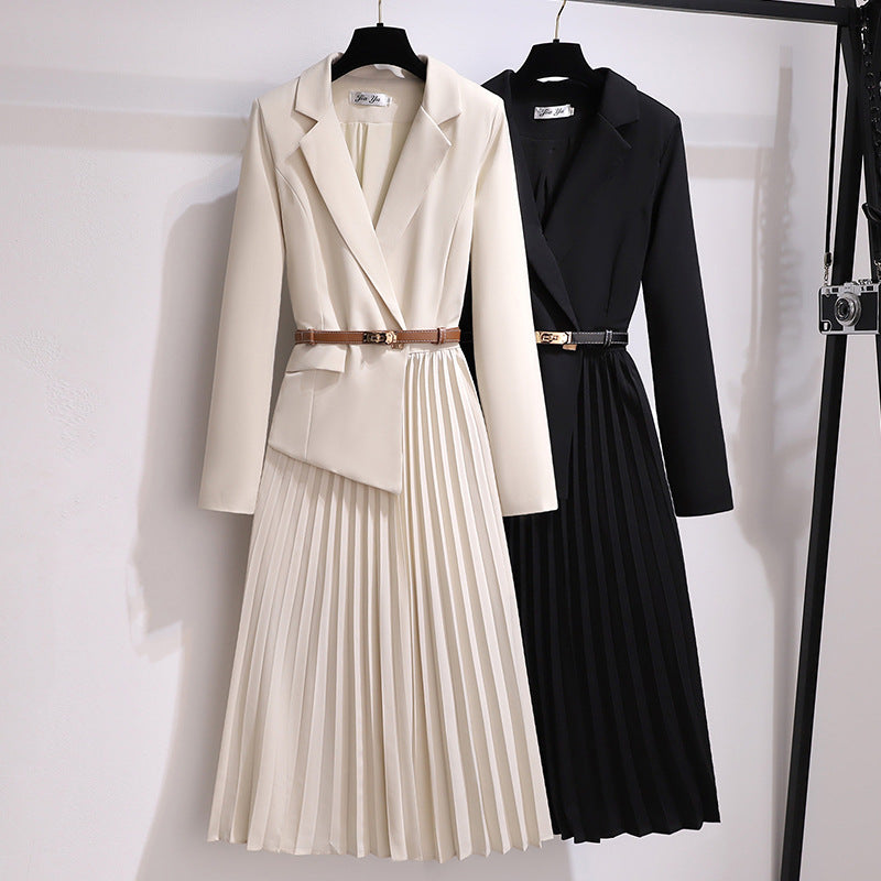 🔥🖤Early Black Friday Sale🔥Asymmetrical Patchwork Pleated Blazer Dress with Belt