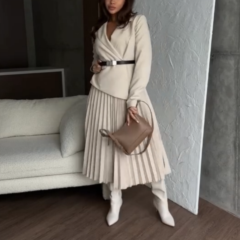 🔥🖤Early Black Friday Sale🔥Asymmetrical Patchwork Pleated Blazer Dress with Belt