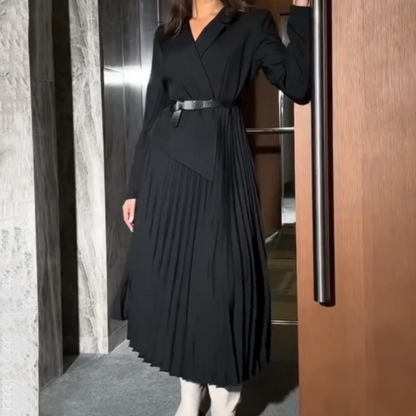 🔥🖤Early Black Friday Sale🔥Asymmetrical Patchwork Pleated Blazer Dress with Belt
