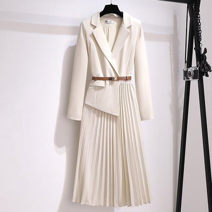 🔥🖤Early Black Friday Sale🔥Asymmetrical Patchwork Pleated Blazer Dress with Belt