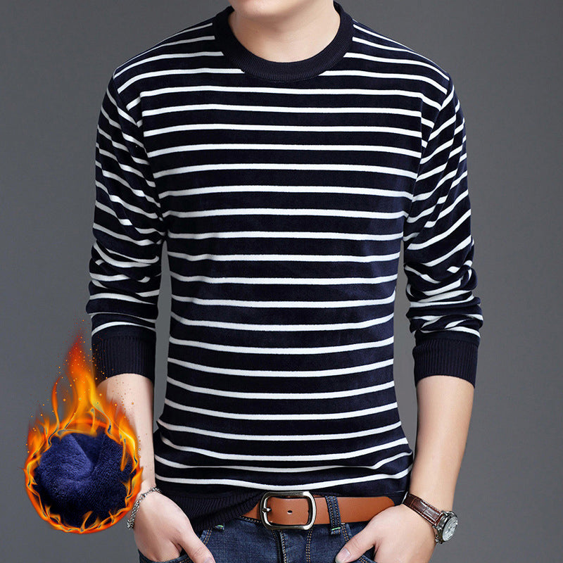 🔥Give the elders a warm winter🍃Men's warm striped comfortable and fashionable sweater