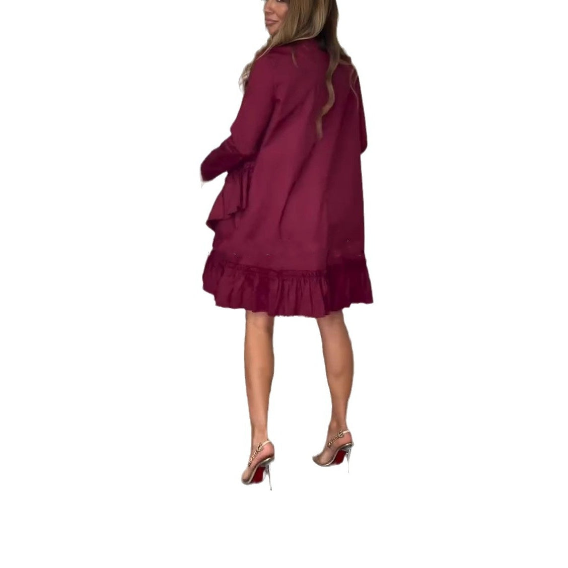 ⏳Limited Sale 50% OFF🌸Women's Long-Sleeve Round-Neck Dress with Pleated Hem