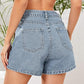 Denimshorts med høy midje, løs passform for kvinner