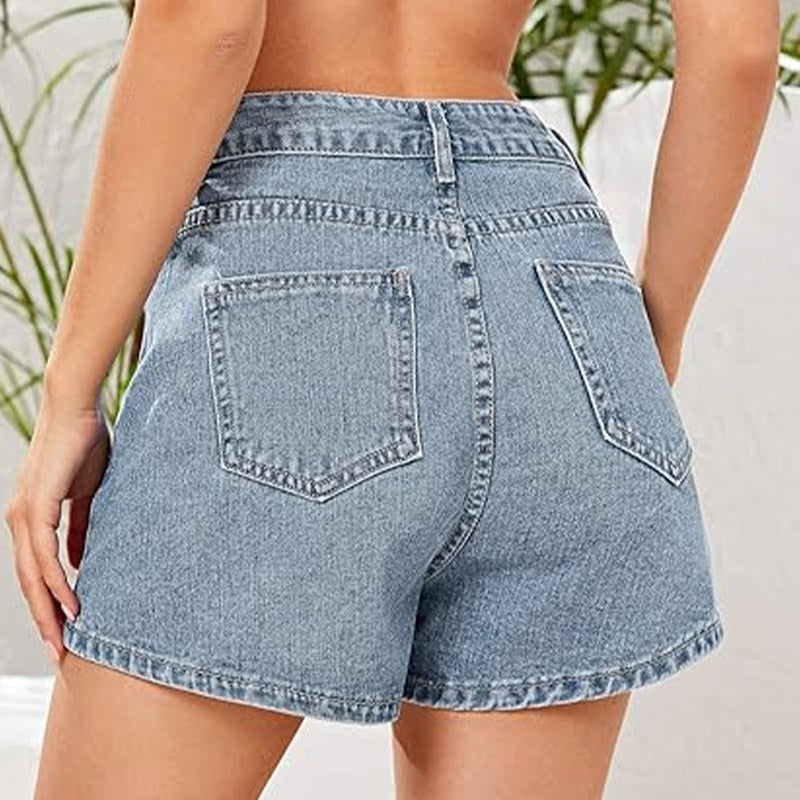 Women's High-Waisted, Loose-Fit Denim Shorts