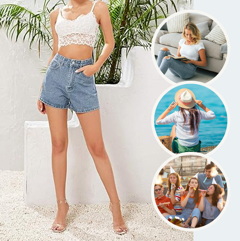 Women's High-Waisted, Loose-Fit Denim Shorts