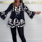 V-Neck Floral Flared Sleeve Ruffle Hem Top