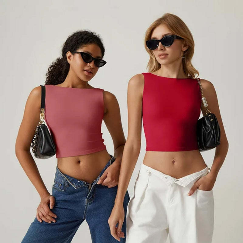 💖High Neck Slim Fit Crop Tank Shirt Y2k Tops