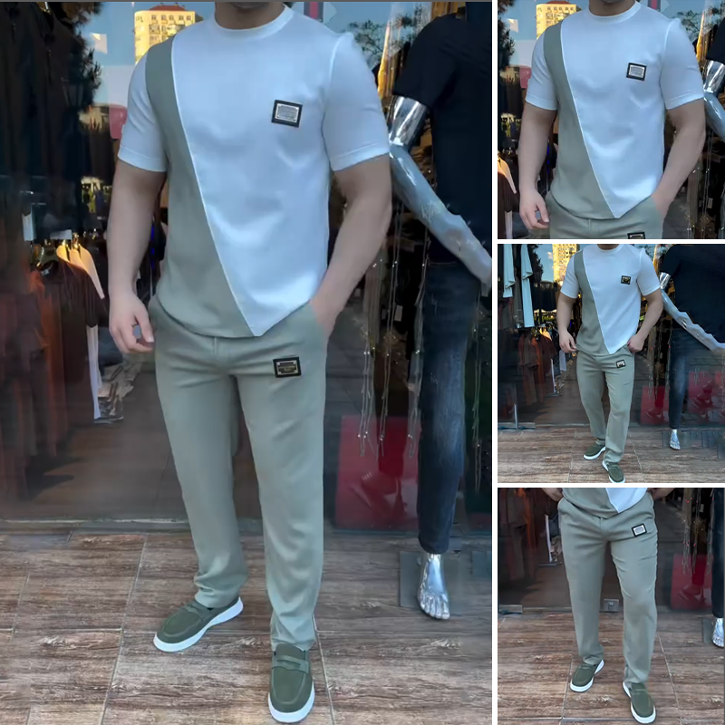 🔥 Di tendenza quest'estate! 💁‍♀️ Completo casual da uomo con scollo rotondo e pantaloni