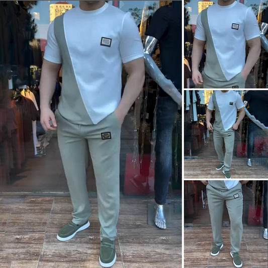 🔥 Di tendenza quest'estate! 💁‍♀️ Completo casual da uomo con scollo rotondo e pantaloni