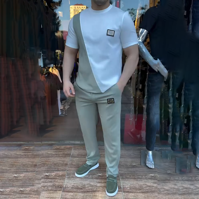 🔥 Di tendenza quest'estate! 💁‍♀️ Completo casual da uomo con scollo rotondo e pantaloni