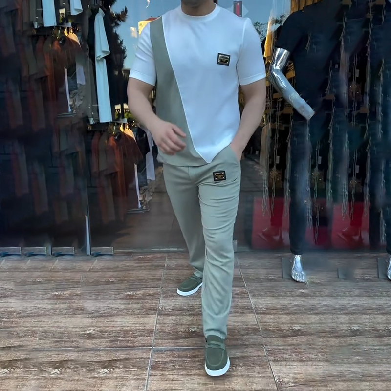 🔥 Di tendenza quest'estate! 💁‍♀️ Completo casual da uomo con scollo rotondo e pantaloni