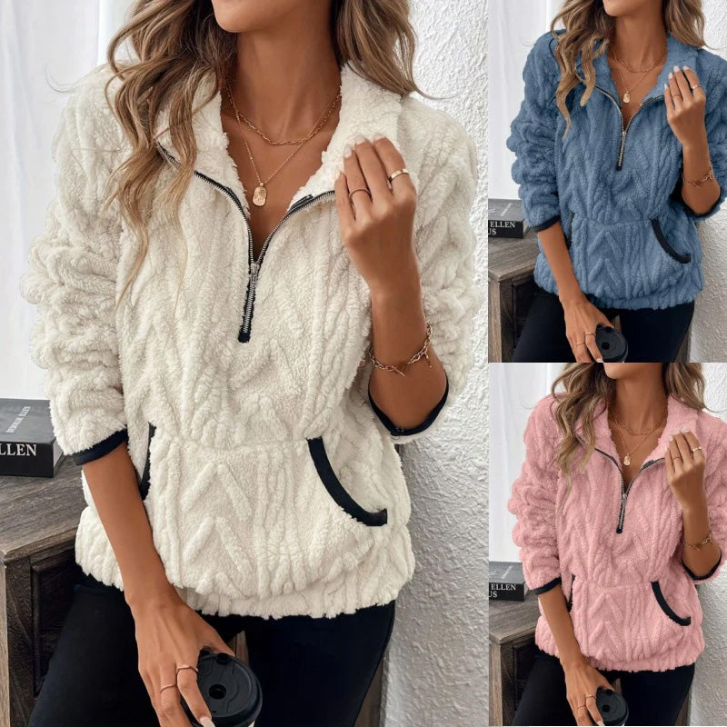 💖Black Friday Mega Deal – 50% off!💖☀️Half-Zip Fuzzy Sweatshirt 🍂 Cloud-Soft + Roomy Pockets – Comfy Daily/Lounge