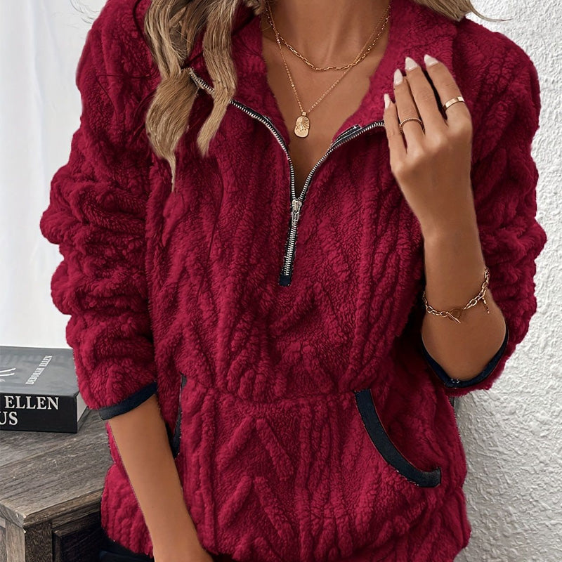 💖Black Friday Mega Deal – 50% off!💖☀️Half-Zip Fuzzy Sweatshirt 🍂 Cloud-Soft + Roomy Pockets – Comfy Daily/Lounge