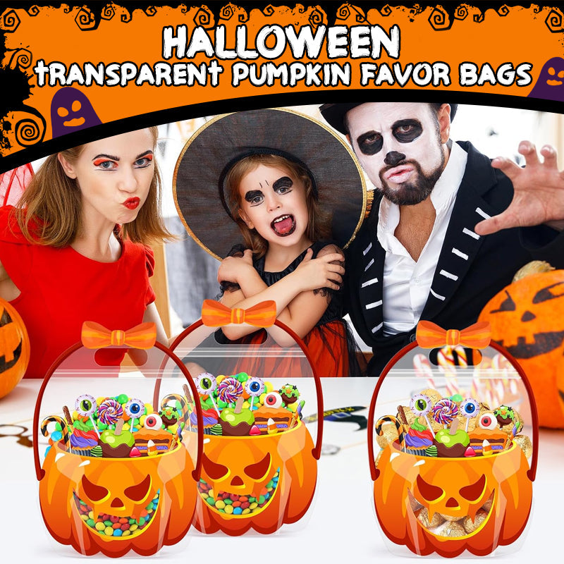 🎃Halloween Transparent Pumpkin Favor Bags✨Perfect for Party, Trick-or-Treat, Classroom Gifts