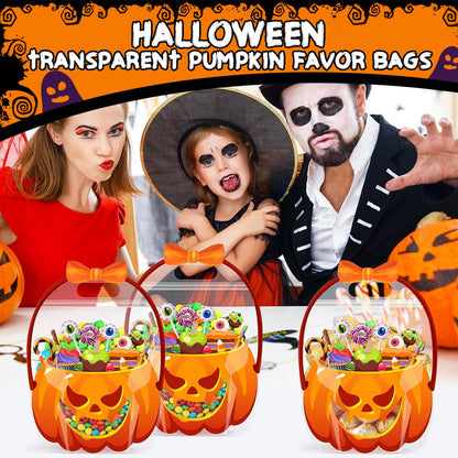 🎃Halloween Transparent Pumpkin Favor Bags✨Perfect for Party, Trick-or-Treat, Classroom Gifts